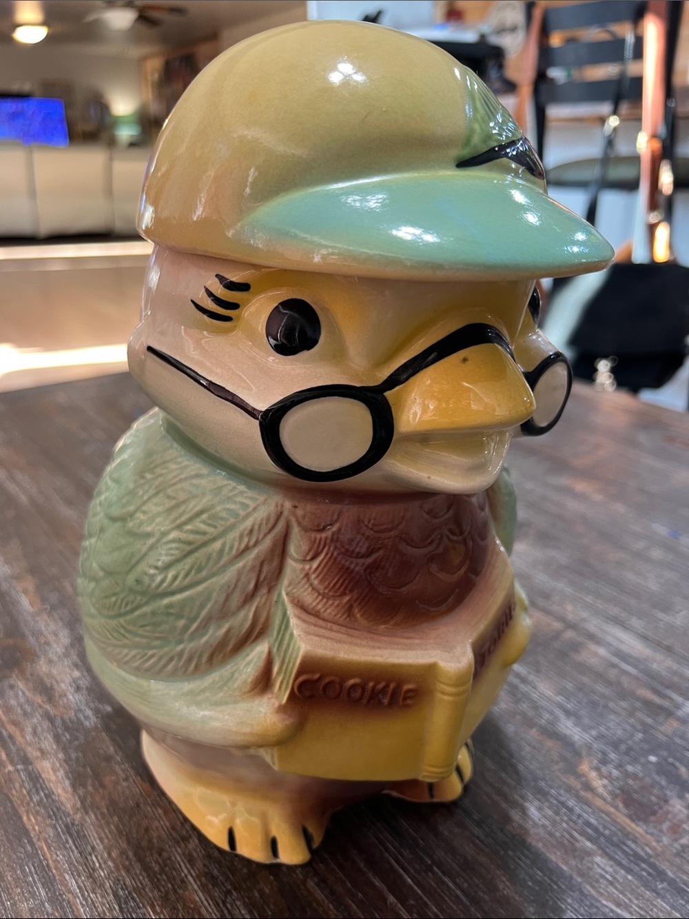 Vintage Ceramic Bird Cookie Jar in Pastel Yellow and Mint